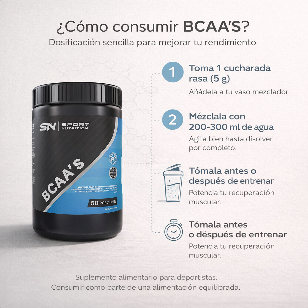 BCAA’S – Recuperación muscular, rendimiento y protección de masa muscular | 50 porciones
