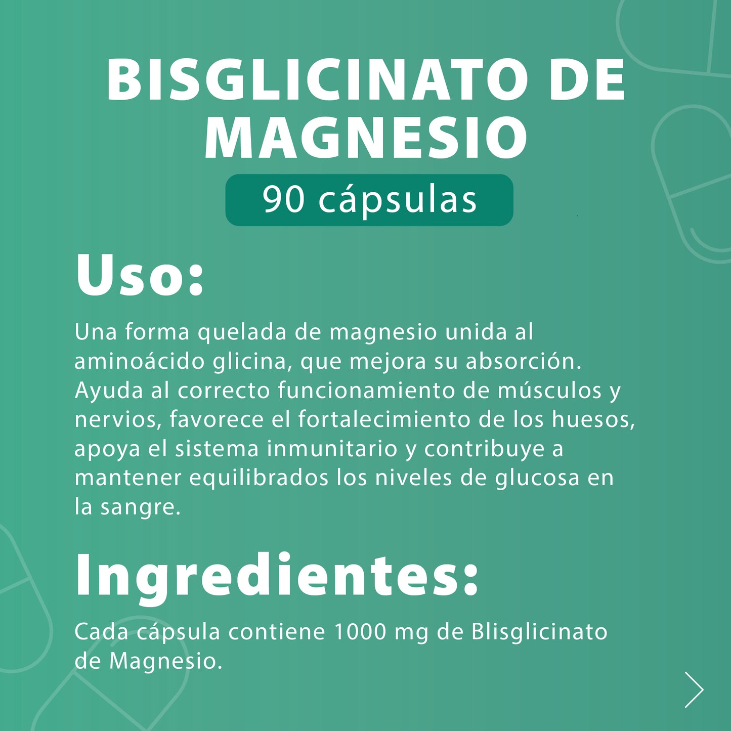 Bisglicinato de Magnesio – Alta absorción | 90 cápsulas
