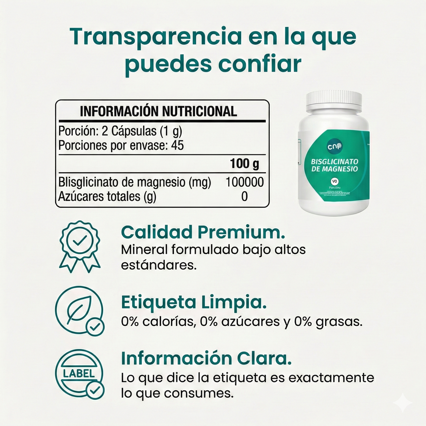 Bisglicinato de Magnesio – Alta absorción | 90 cápsulas