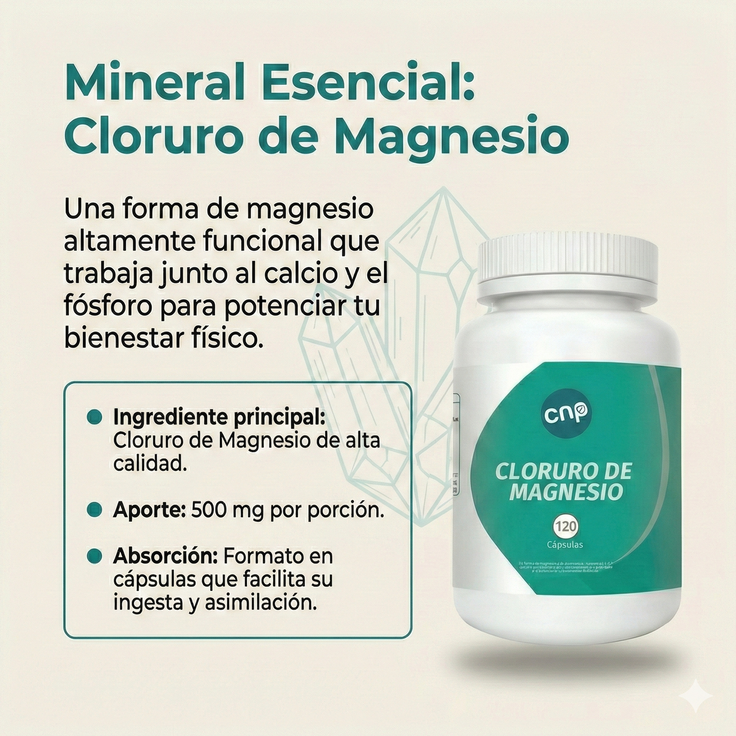 Cloruro de Magnesio 500 mg – Soporte óseo y muscular | 120 cápsulas