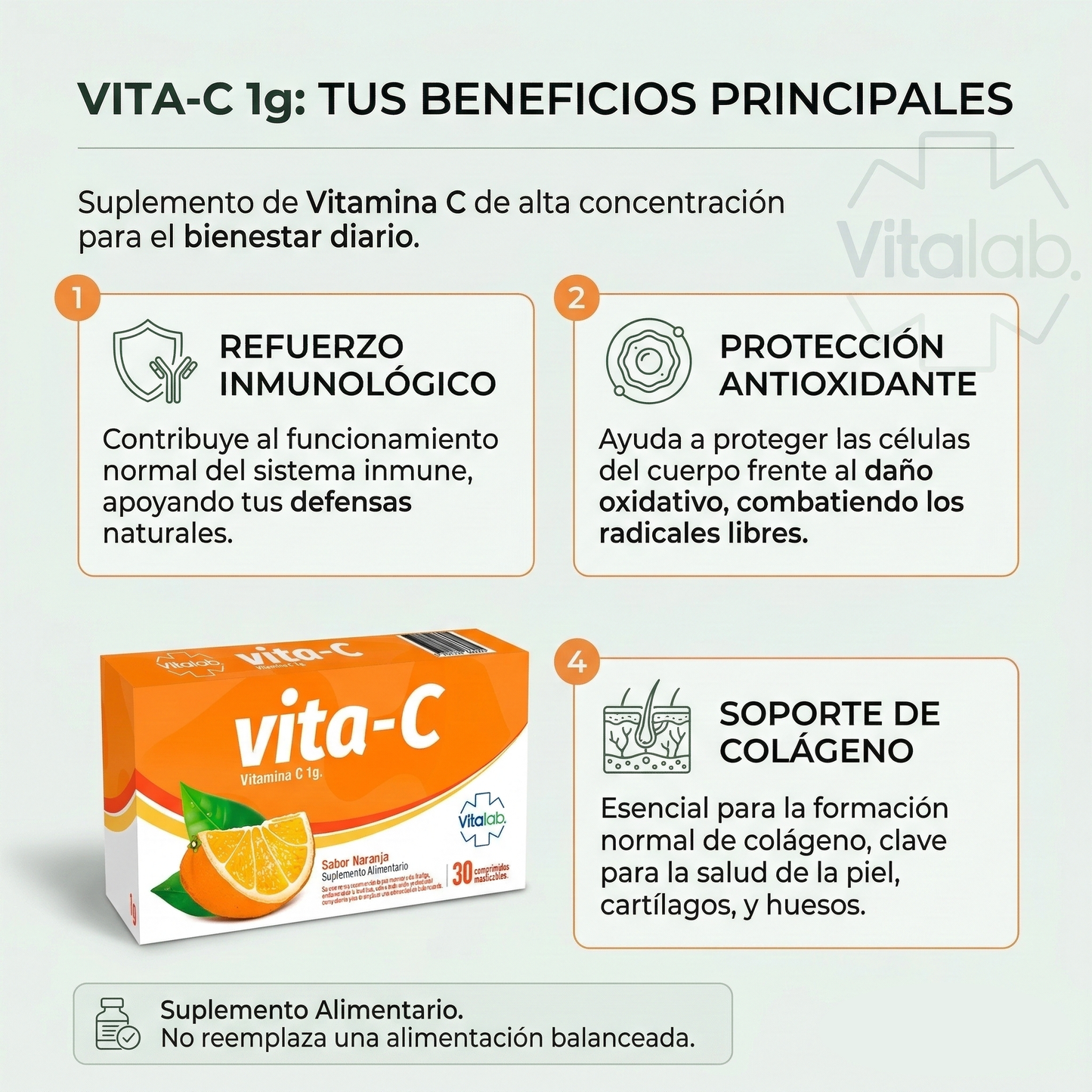 Vita-C 1000 mg masticable - Sistema inmunológico y protección antioxidante | 30 comprimidos
