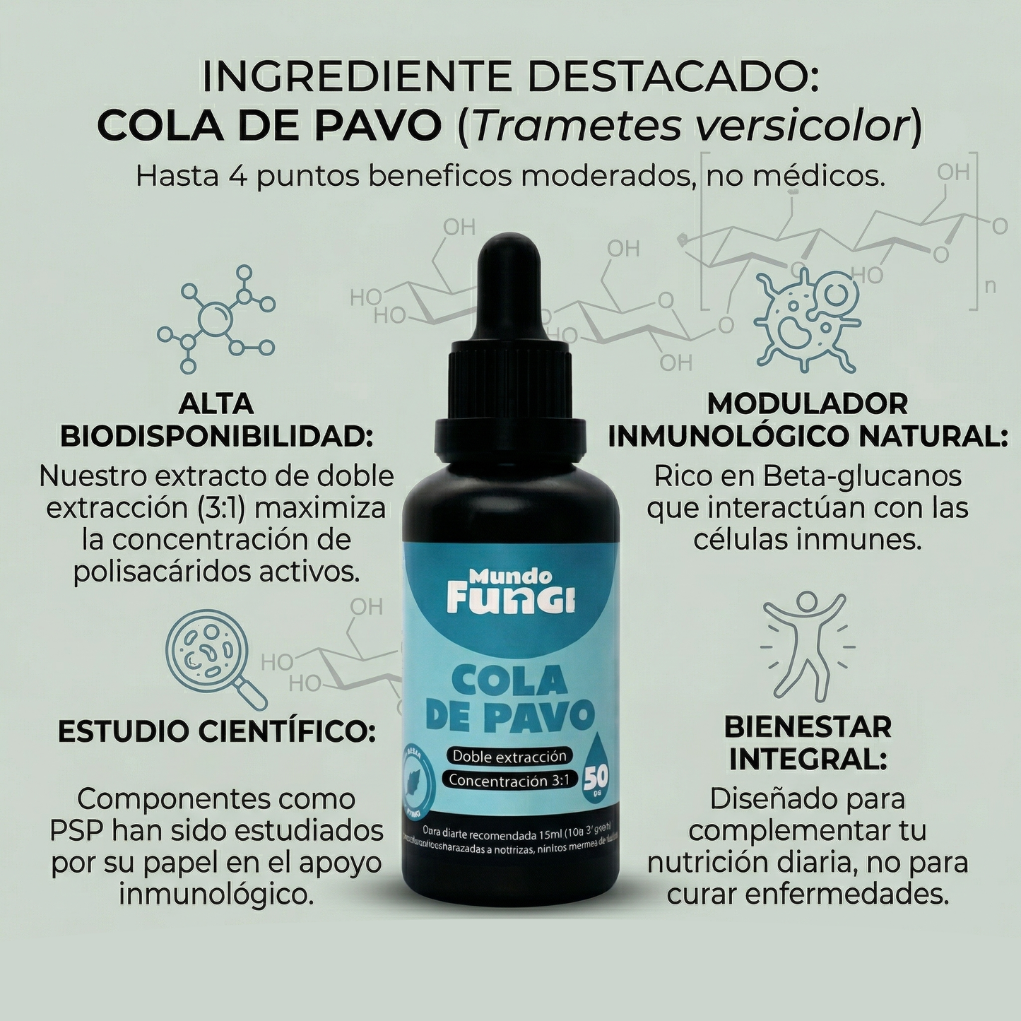 Extracto de Cola de Pavo en gotas – Doble Extracción 3:1 (50 ml)