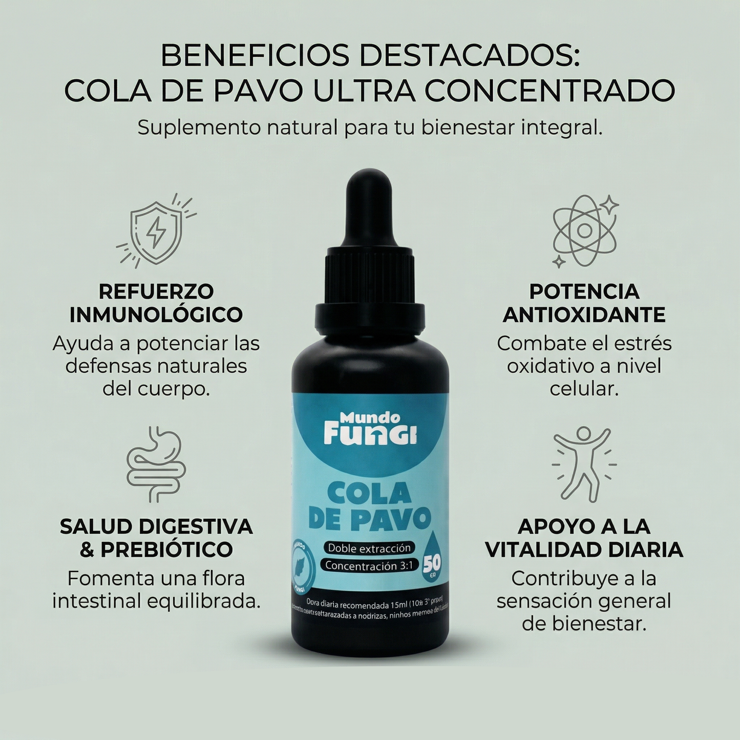 Extracto de Cola de Pavo en gotas – Doble Extracción 3:1 (50 ml)