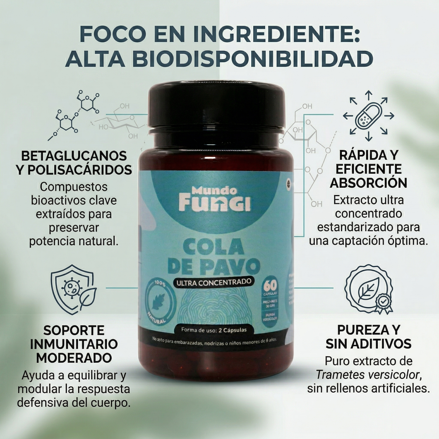 Cápsulas de Cola de Pavo – Ultra Concentrado (60 caps)