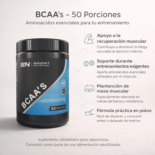 BCAA’S – Recuperación muscular, rendimiento y protección de masa muscular | 50 porciones