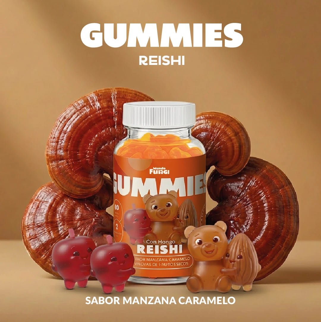 Gomitas de Reishi Mundo Fungi, sabor manzana caramelo. Imagen del fabricante.
