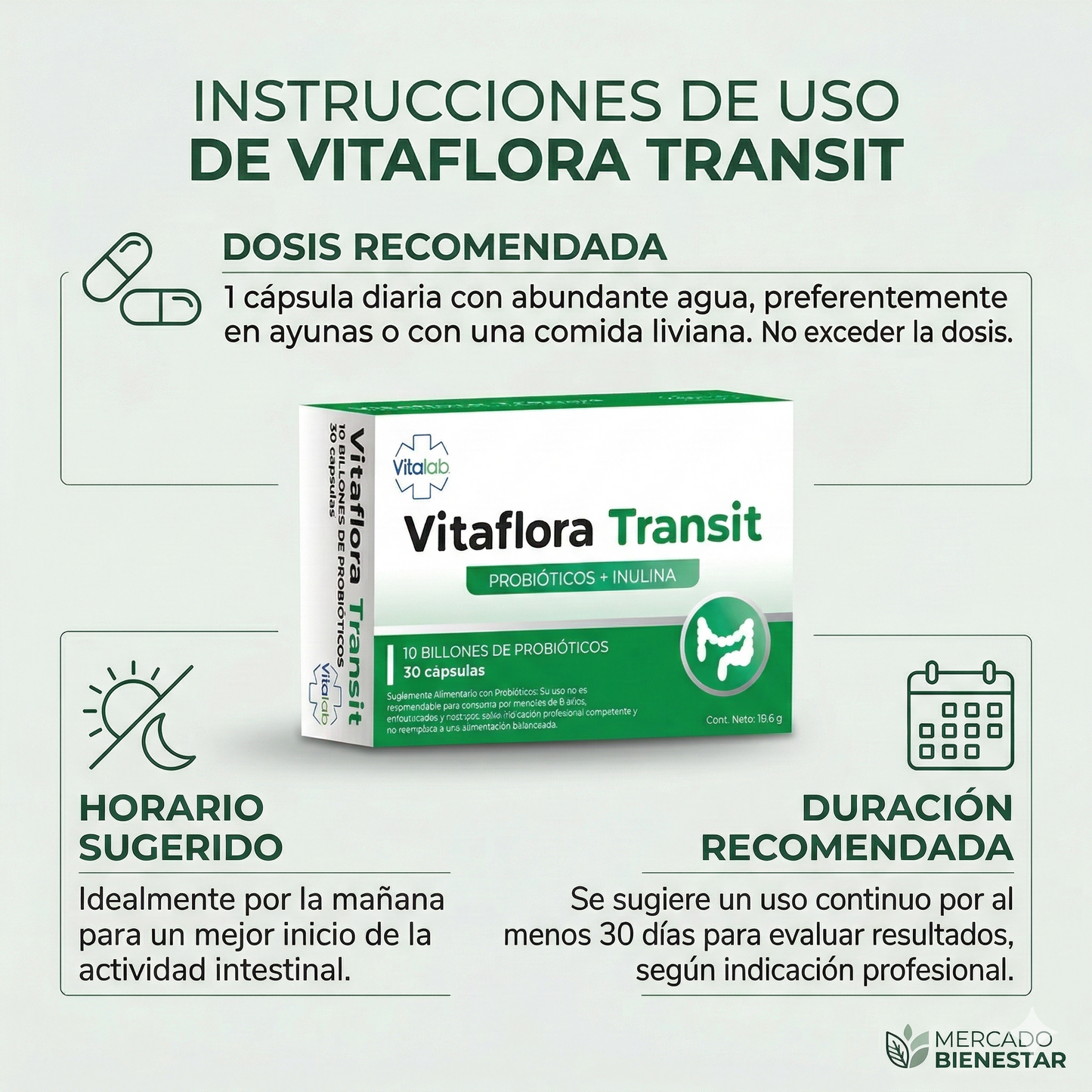 Vitaflora Transit – Probióticos e inulina para tránsito intestinal | 30 cápsulas