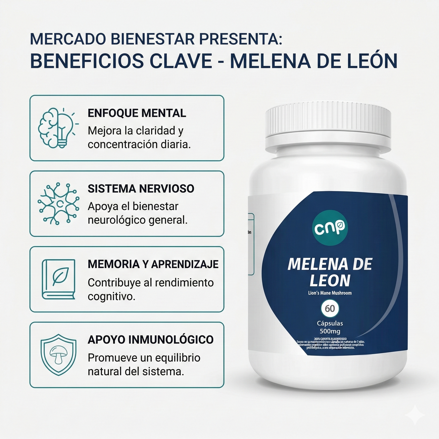 Melena de León 500 mg - Memoria y concentración | 60 cápsulas