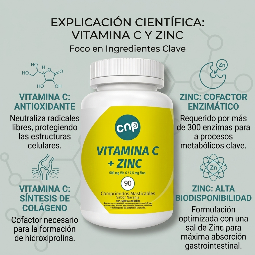 Vitamina C 500 mg + Zinc  7.5 mg – Refuerzo inmunológico diario | 90 cápsulas