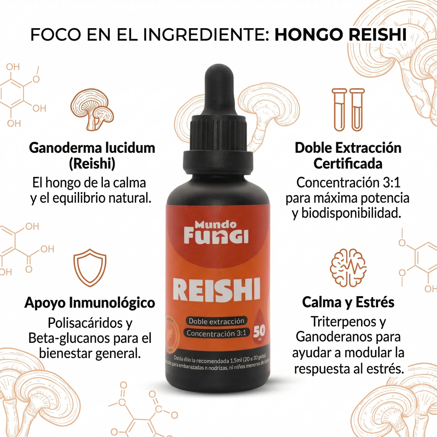 Extracto de Reishi en gotas – Doble Extracción 3:1 (50 ml)