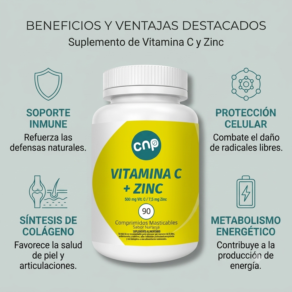 Vitamina C 500 mg + Zinc  7.5 mg – Refuerzo inmunológico diario | 90 cápsulas