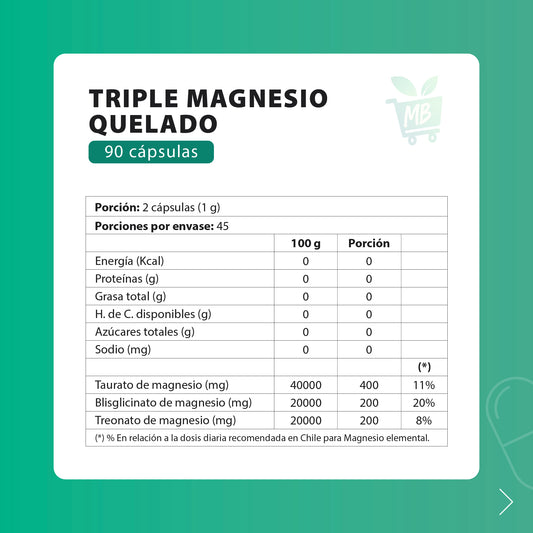 Triple Magnesio Quelado 800 mg - Bienestar muscular y cognitivo | 90 cápsulas