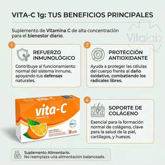 Vita-C 1000 mg masticable - Sistema inmunológico y protección antioxidante | 30 comprimidos
