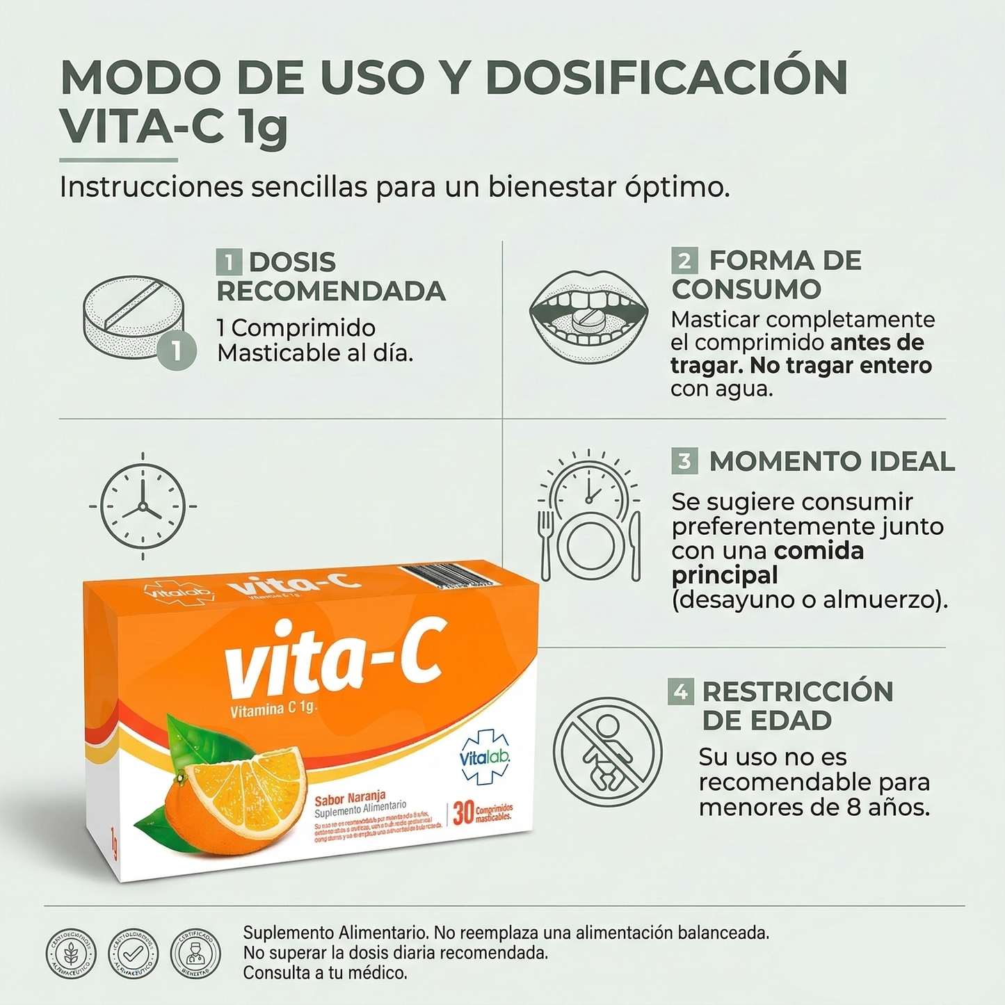 Vita-C 1000 mg masticable - Sistema inmunológico y protección antioxidante | 30 comprimidos