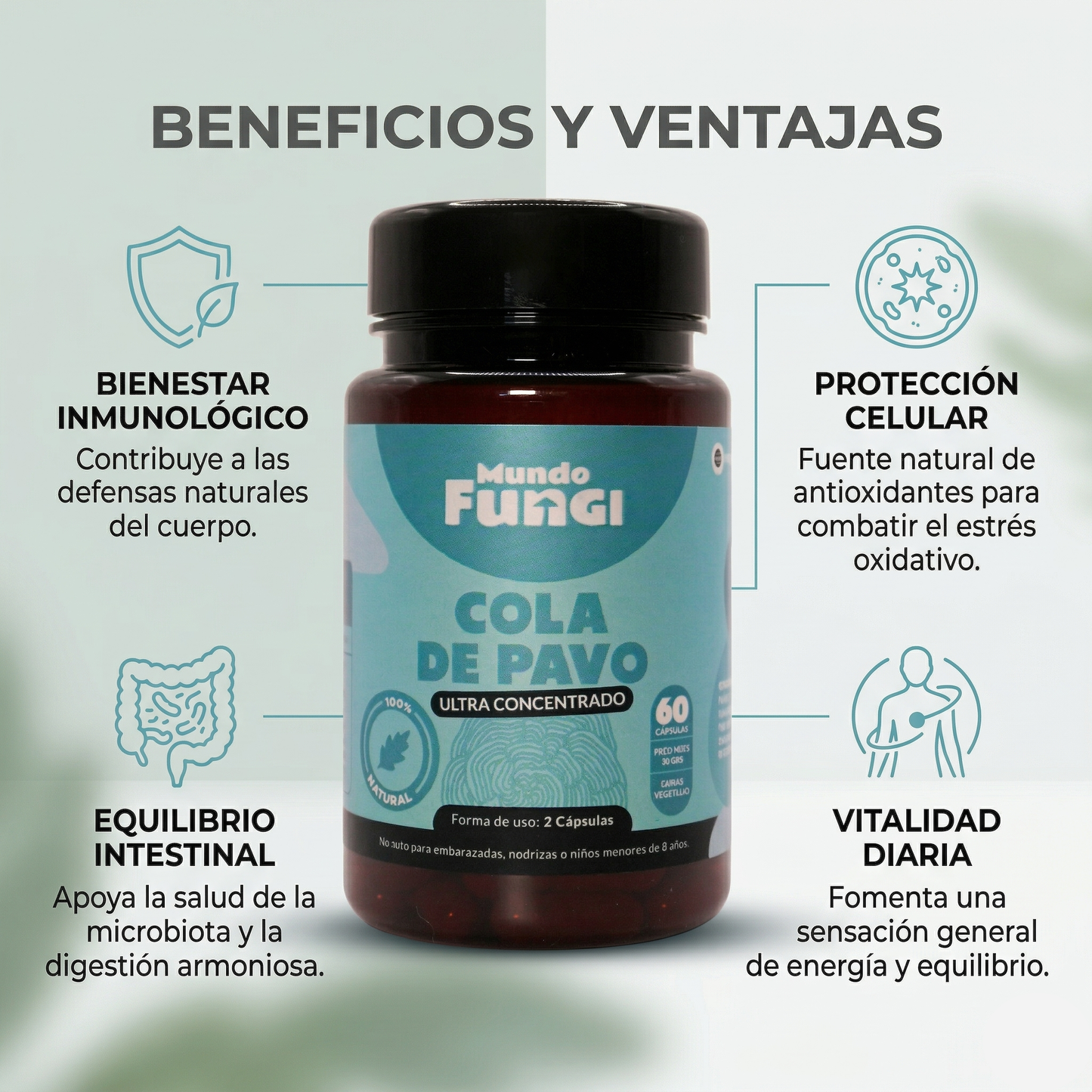 Cápsulas de Cola de Pavo – Ultra Concentrado (60 caps)
