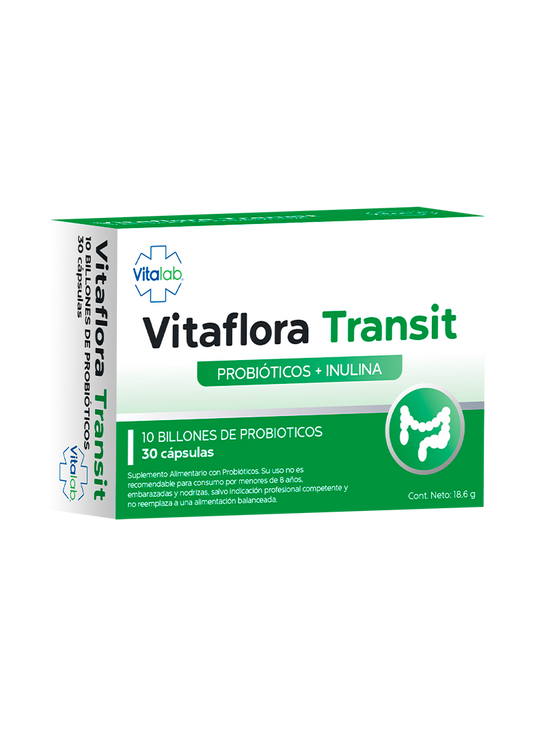 Vitaflora Transit – Probióticos e inulina para tránsito intestinal | 30 cápsulas